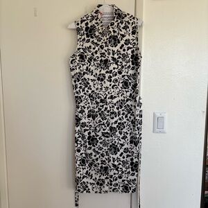 Real Clothes Vintage Black and White Floral Sleeveless Dress with Belt Size 6